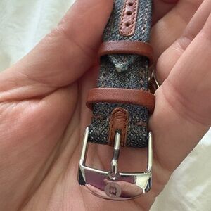 Michele 18 mm blue Jean watch strap with brown leather trim
